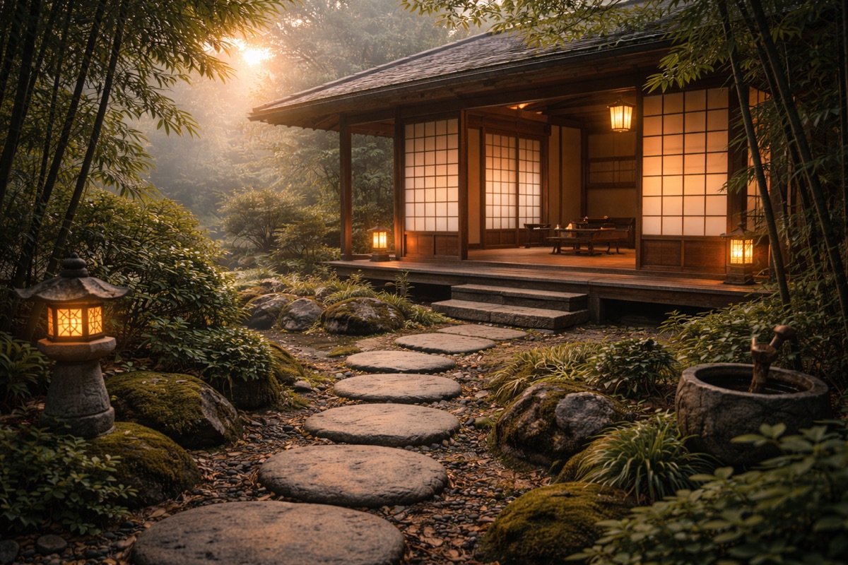 Tea house bamboo path